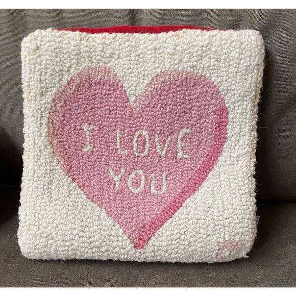 Chandler 4 Corners I Love You Heart Throw Pillow Cover Hooked Wool Laura Megroz - Picture 3 of 8